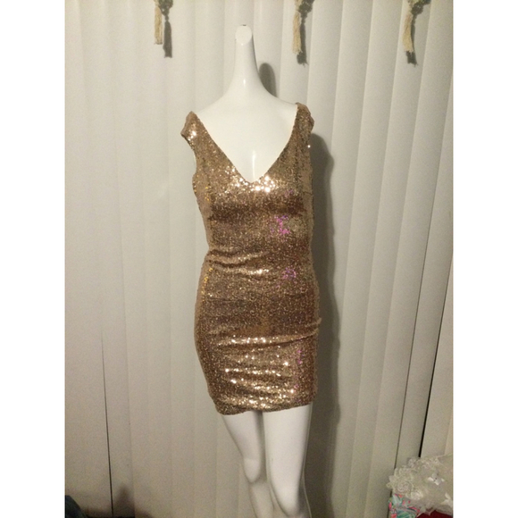Women's Goddiva London Gold Sequin Mini Dress Size 8 - Picture 1 of 3